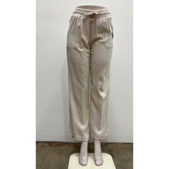 Marissa Olivia Womens pull on front panel pockets elastic waist draw string Pants , Oatmeal ,S
