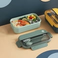 thumbnail image 5 of Bento Lunch Box 1100ML | 2-Compartment Leakproof Adult Food Container - Reusable Microwave & Dishwasher Safe Meal Prep Box | Built-In Spoon & Fork | PP Material | Navy/Green | 8.46x4.92x3.15in |, 5 of 8