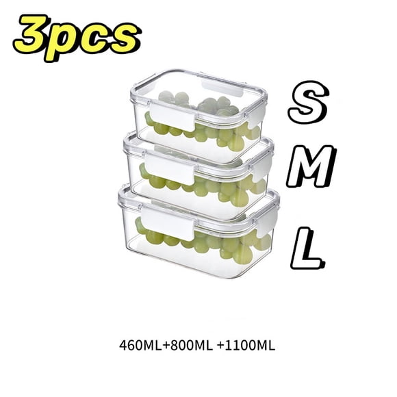3size Refrigerator Storage Box Clear Sealed Rectangular Fresh Keeping Boxes Food Vegetable Fruit Lunch Box Kitchen Organizer 3pcs White 1