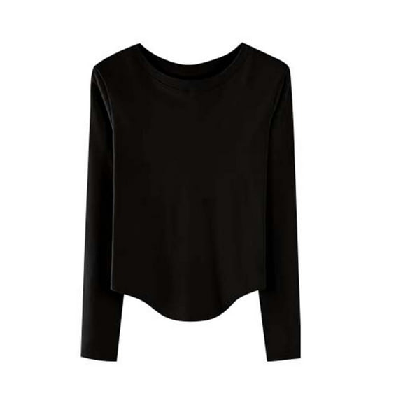 XUNKUSGA Women's Clothing Crew Neck Long Sleeve Crop Tops for Women Casual Loose Womens T Shirts Fashion Solid Color Womens Fall Fashion 2025 M-3XL