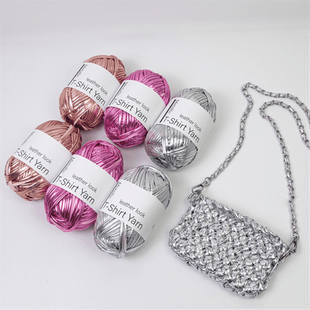 TOP! 6 Roll Metallic Cloth Fabric Yarn for DIY Bag Shoes Knitting&Crocheting Flat Imitation Leather Shiny T-Shirt Thread