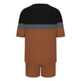 thumbnail image 6 of hxobax Shorts Sets for Womens 2 Piece Loungewear Trendy Colorblock Pajama Set Round Neck Short Sleeve Tops and Short Pant Comfy Matching Sets Sleepwear Soft Pj Set with Pocket,#01_Coffee,XX-Large, 6 of 6