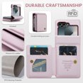 thumbnail image 4 of ELEHOLD Wallet Case for Samsung Galaxy Z Flip 6, premium PU leather zipper card holder phone case zipper card holder phone case,Pink, 4 of 7
