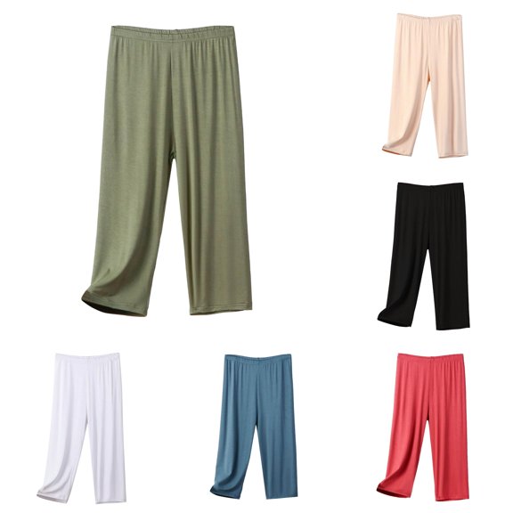 QTSHPN Womens Wide Leg Pants High Waisted Casual Drawstring Elastic Trousers Comfy Straight Leg Cropped Solid Color with Pockets Fashion Women Capri Pants Brown XXXXXXL