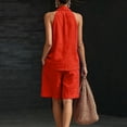 thumbnail image 5 of Women Linen Sets 2 Piece Outfits, Minimalist Halter Neck Top and High Waisted Wide Leg Short Pants Travel Matching Set, 5 of 6