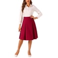 thumbnail image 2 of INSPIRE CHIC Women's Solid Vintage High Elastic Waist Button Decor Flared Midi Skirt L Deep Red, 2 of 5