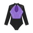 thumbnail image 6 of YONGHS Women's Rhinestone Ballet Dance Leotard Mesh Sheer Long Sleeve Gymnastics Bodysuit Tops Light Purple XXL, 6 of 7
