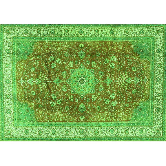 Ahgly Company Indoor Rectangle Medallion Green Traditional Area Rugs, 7' x 9'
