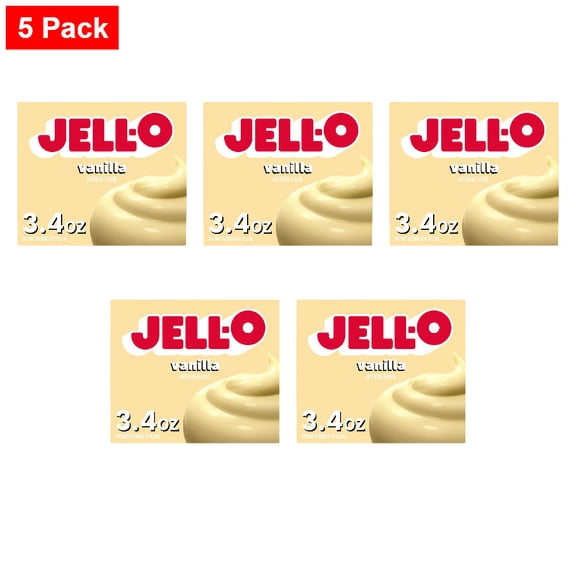 Jell-O Vanilla Artificially Flavored Instant Pudding & Pie Filling Mix Box 3.4 oz - 5 Pack