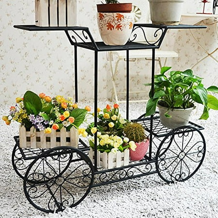 Dazone Metal Cart Flower Rack Display Garden Tree Home Decor Patio Plant Stand (Best Patio Plants For Privacy)