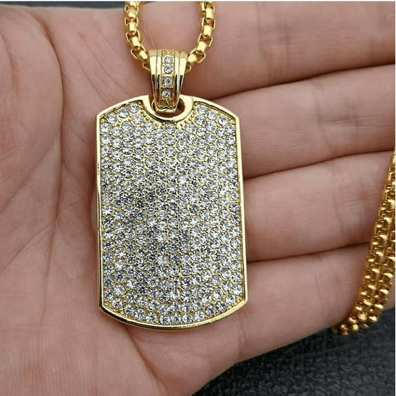 New Iced Out Bling Square 14K Yellow Gold Pendant Necklace For Men's Women Gifts Tennis Chain AAA Zircon Charm Hip Hop Jewelry