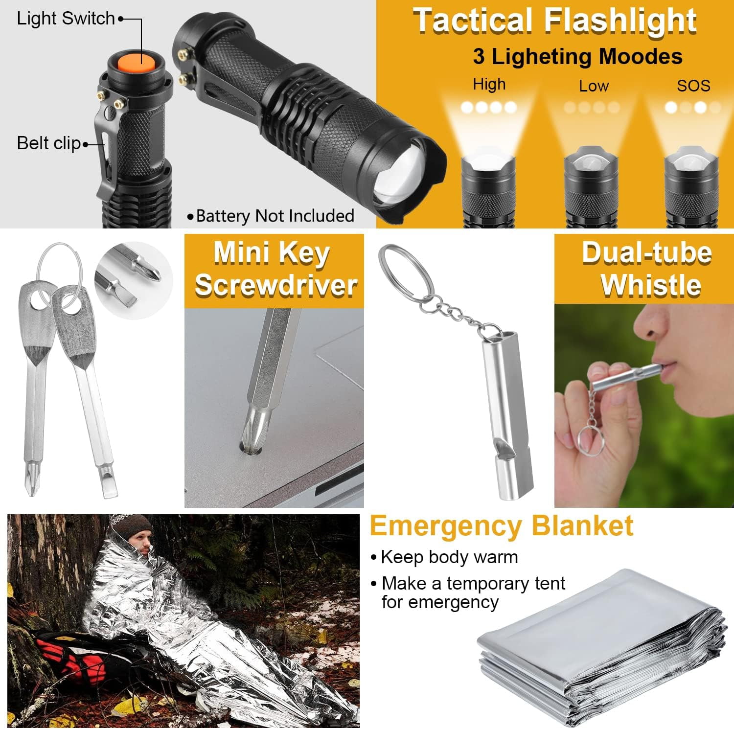 A house of tools Survival Kit, Gifts for Men Dad Husband, Emergency Survival Gear and Equipment 19 in 1, Fishing Hunting Birthday for Men, Camping Accessories, Cool Gadget, Camping Essentials