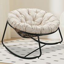 NAGA BAHNA Papasan Rocking Chair, Round Patio Wicker Rocker Chair with Padded Cushion