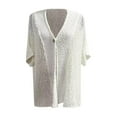 thumbnail image 5 of Yigetop Short Sleeve Cardigan Hollow V Neck Single Button Loose Short Sleeves Cardigan Y2K Cardigan White 3XL, 5 of 5