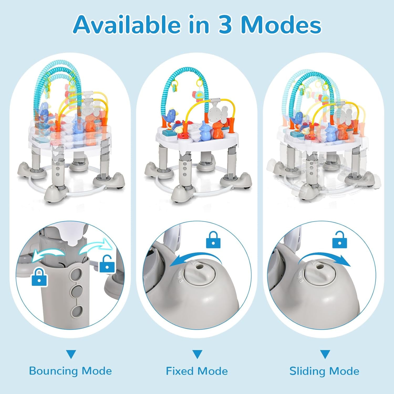 INFANS 5 in 1 Baby Activity Center with 8 Toys, Play Mat, 360°Rotating Seat, Foldable Infant Learning Table with 3 Adjustable Height for 0-24 Months