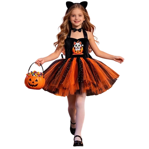 Faraee Tutu Dress for Girls Sparkly Sequin Tulle Princess Birthday Party Halloween Outfit Toddler Black Cat Costume