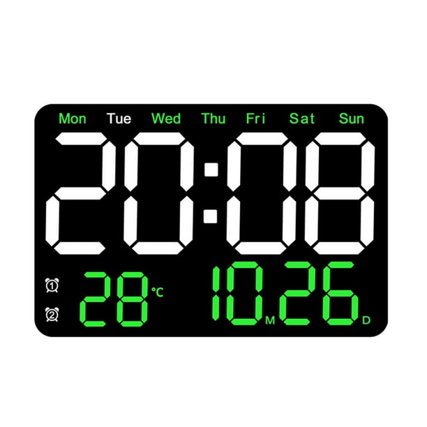 Reloj despertador digital de escritorio con calendario y ajuste de 10 niveles para aulas. Verde