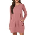 thumbnail image 1 of Robe Grande Taille pour Femmes 2025 Automne Été Tendance Décontractée Ample à Manches Longues à Col Rond Longueur Genou avec Poches, 1 of 5