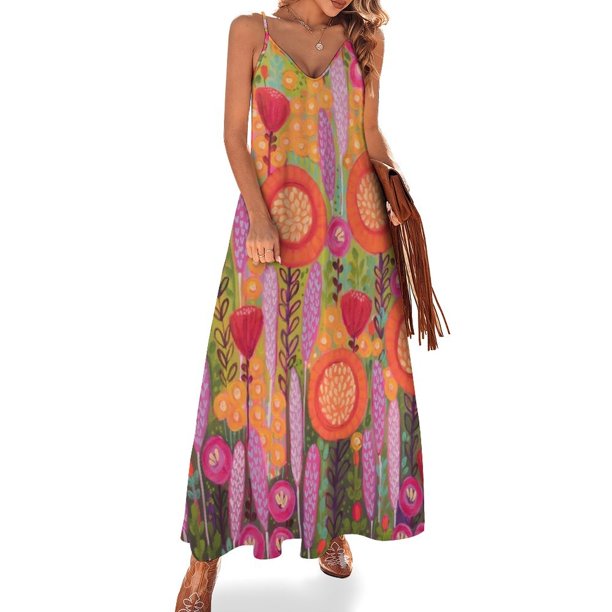 Flores en primavera Vestido sin mangas Vestidos de verano para mujer Vestidos de falda de verano para mujer para fiesta de graduación Ropa de playa