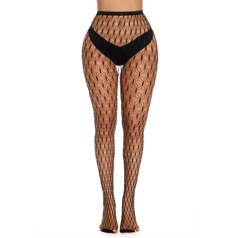 Fengqque Ladies Hollow Out Heart Print Base Pantyhose Fishnet