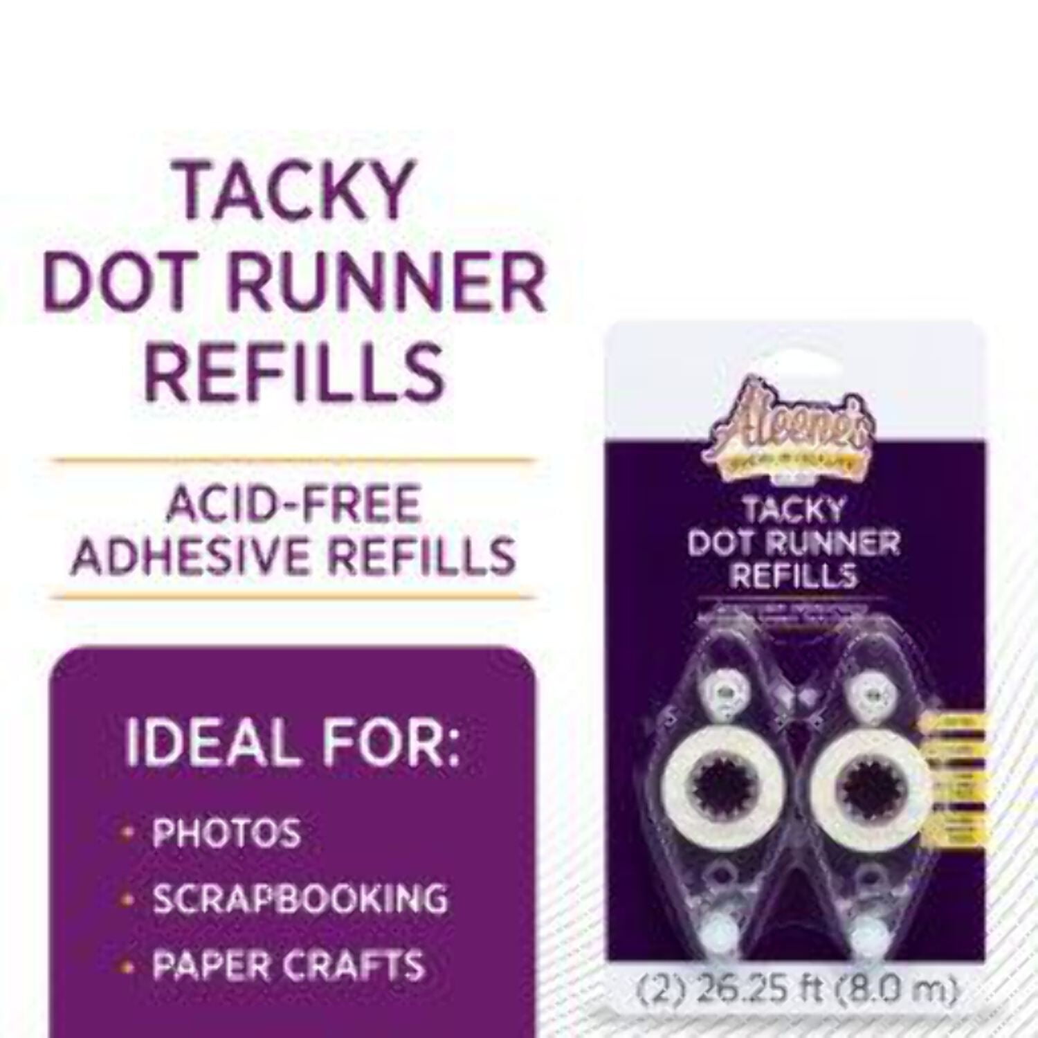 (2 pack) Aleene's Adhesive 2 Pack Tacky Dot Runner Refills, 2 (26.25 ft) Clear Double-sided Stick 48977
