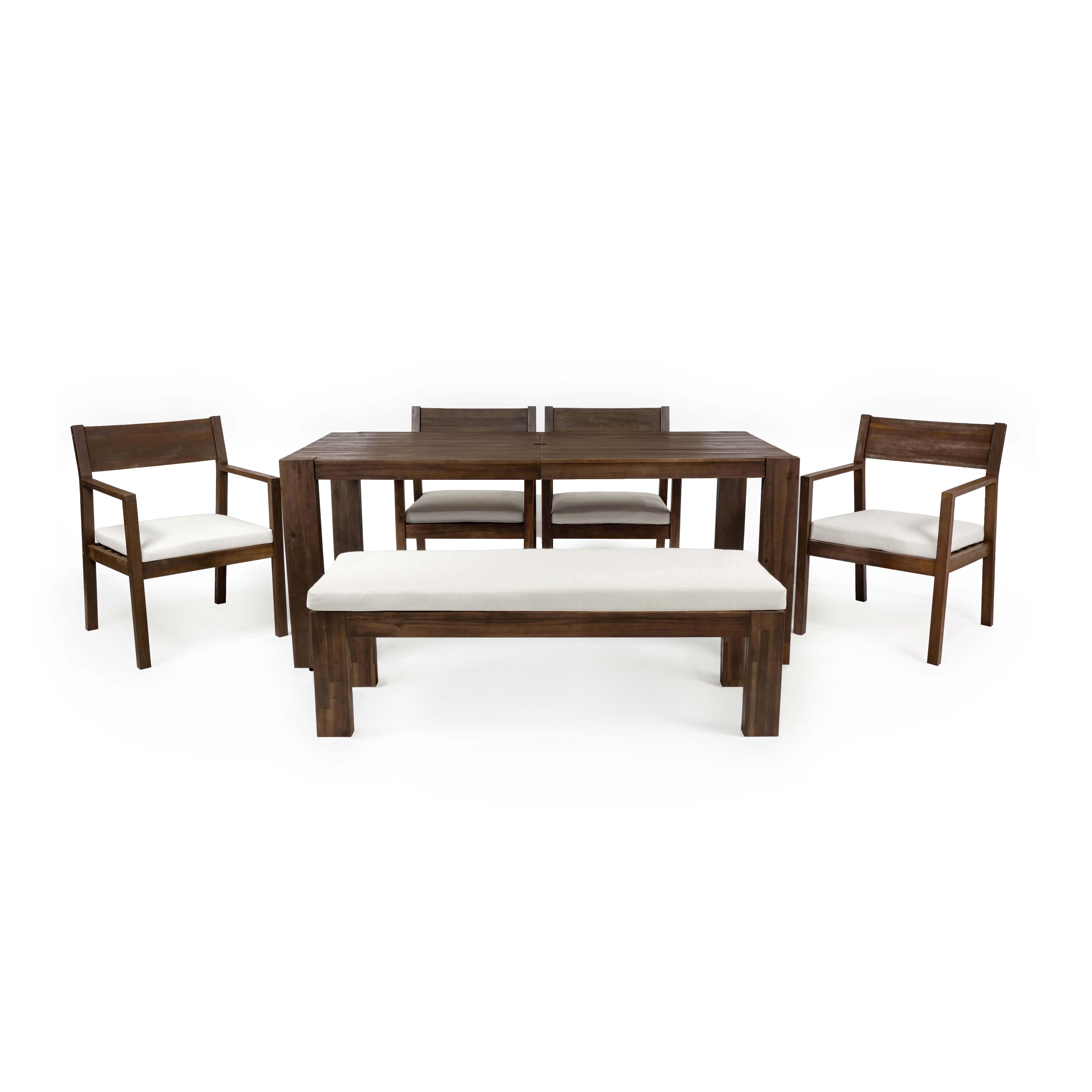 MAYEERTY Patio Dining Table Set for 6, Outdoor Furniture Sets with Umbrella Hole, 71" Rectangular Table, Chairs and Bench for Backyard, Garden