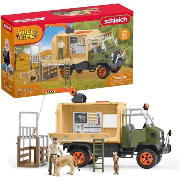 Schleich Wild Life - 45 PC Animal Rescue Toy Truck Playset - With Ranger Tom Action Figure, Lion and Meerkat Figures - Screen-Free Safari Adventure P