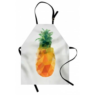 Green and Orange Apron Geometric Polygonal Fruit Angular Triangles Abstract Art Design, Unisex Kitchen Bib Apron with Adjustable Neck for Cooking Baking Gardening, Fern Green and Orange, by Ambesonne