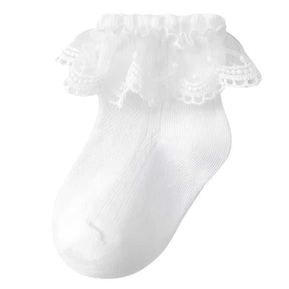 TELOLY Toddler Lace Socks Girls Ruffle Eyelet Frilly Princess for Baby Little Kids White Frilly Socks,1-3 Years