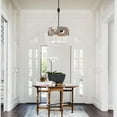 QAM Modern Farmhouse Drum Chandelier, 5Light Antique Wood Dining Room