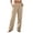 Khaki, variant on Women's Solid Crinkle Linen Texture Elastic High Waist Patch Pocket Loose Flowy Wide Leg Full Length Casual Trousers Pants,XL