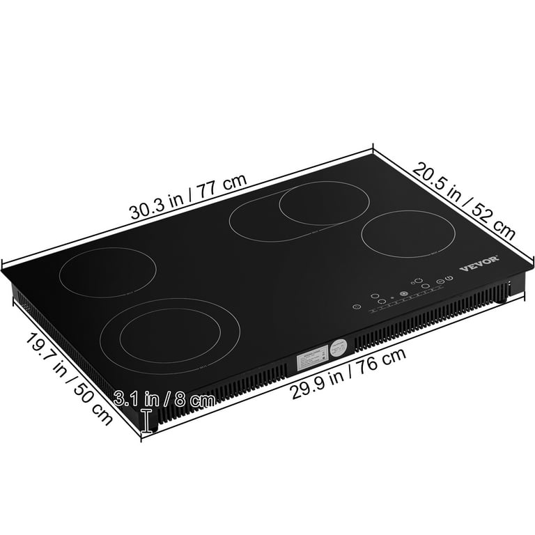 VEVORbrand Built-in Electric Stove Top, 30 inch 4 Burners, 240V Ceramic  Glass Radiant Cooktop ,Sensor Touch Control, Timer Child Lock Included, 9