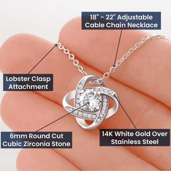 Merch By Anubhuti Daughter Gift from Mom and Dad Love Knot Necklace with CZ in Gift Box