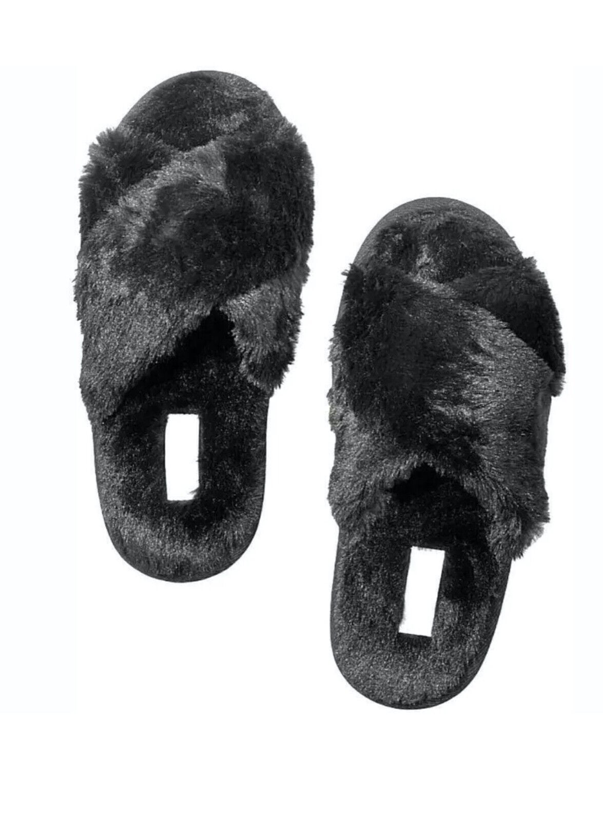 Victoria's Secret Pink Soft Plush Faux Fur Crisscross Slippers Black ,  Large (9/10) NWT - Walmart.com