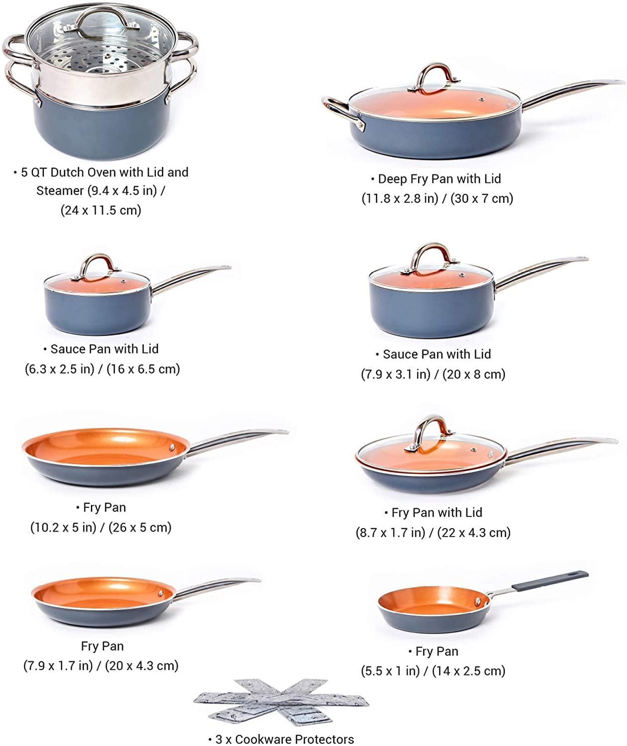  Mueller UltraClad Copper Pots and Pans Set, 14-Piece Kitchen  Cookware Set, Non-Stick Coating, Aluminum Body, Includes Fry Pans, Deep  Frying Pan, Sauce Pans, Dutch Oven and More: Home & Kitchen