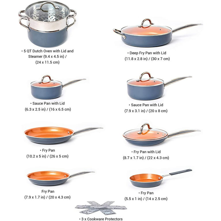 Mueller Ultraclad Copper Pots and Pans Set, Heavy-Duty Ceramic Non