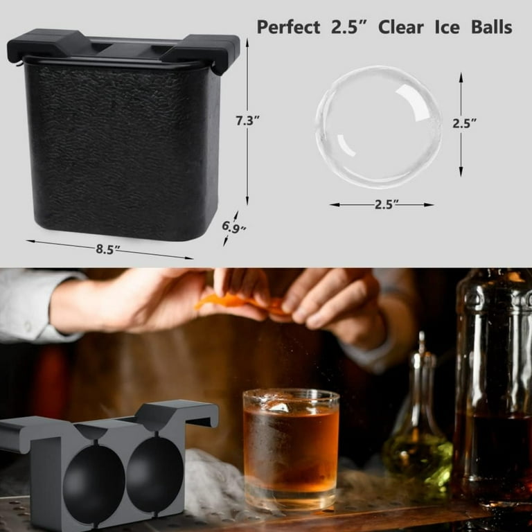 TINANA Crystal Clear Ice Maker, Silicone Ice Ball Tray, 2.5 Large Ice Cube  Mold, Sphere Ice Mold, Black-2 Balls