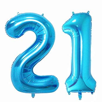 40 in Big Number 21 Balloons Blue Jumbo Foil Mylar Number Balloons for 21st Birthday Party Adult