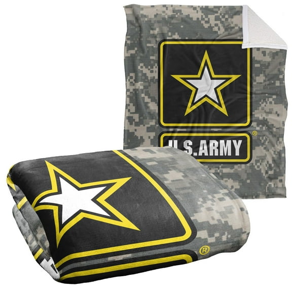Army Blanket, 50"x60", Patch Silky Touch Sherpa Back Super Soft Throw Blanket