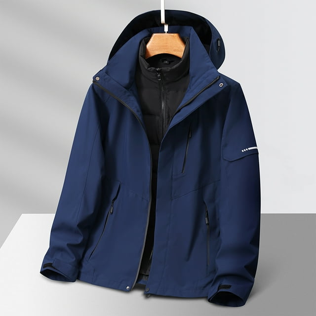 Men's 3 in 1 Winter Jacket - Convertible Down Inner Coat & Outer Shell with Windproof Zipper, Multi-Pocket Warm Insulated Long Sleeve Coat for Outdoor Mountaineering Hiking