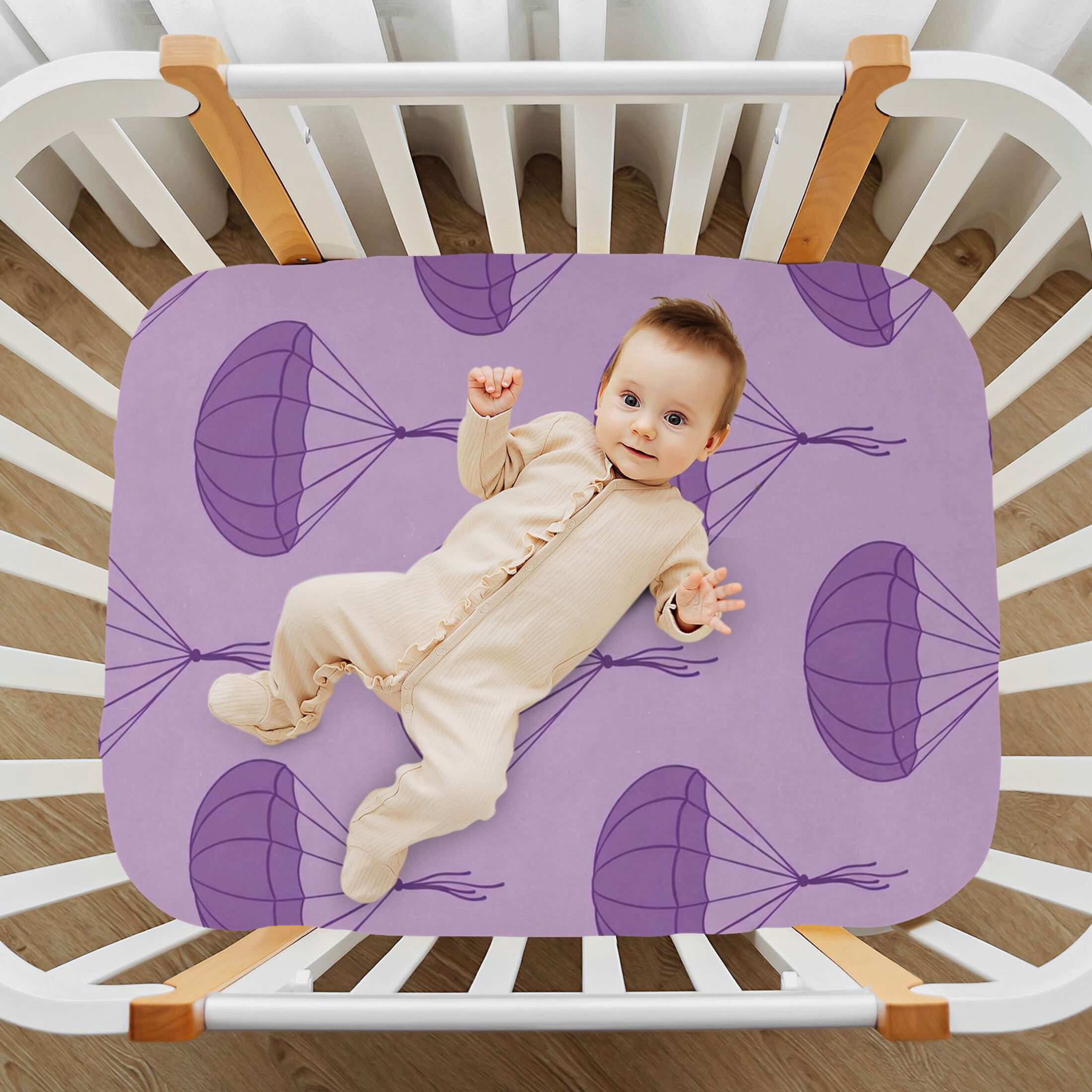 Baby Essentials 52”x 28”- Standard Cotton-like Modal Elastic- Purple Parachute Design Crib Sheets for Newborns and Toddlers