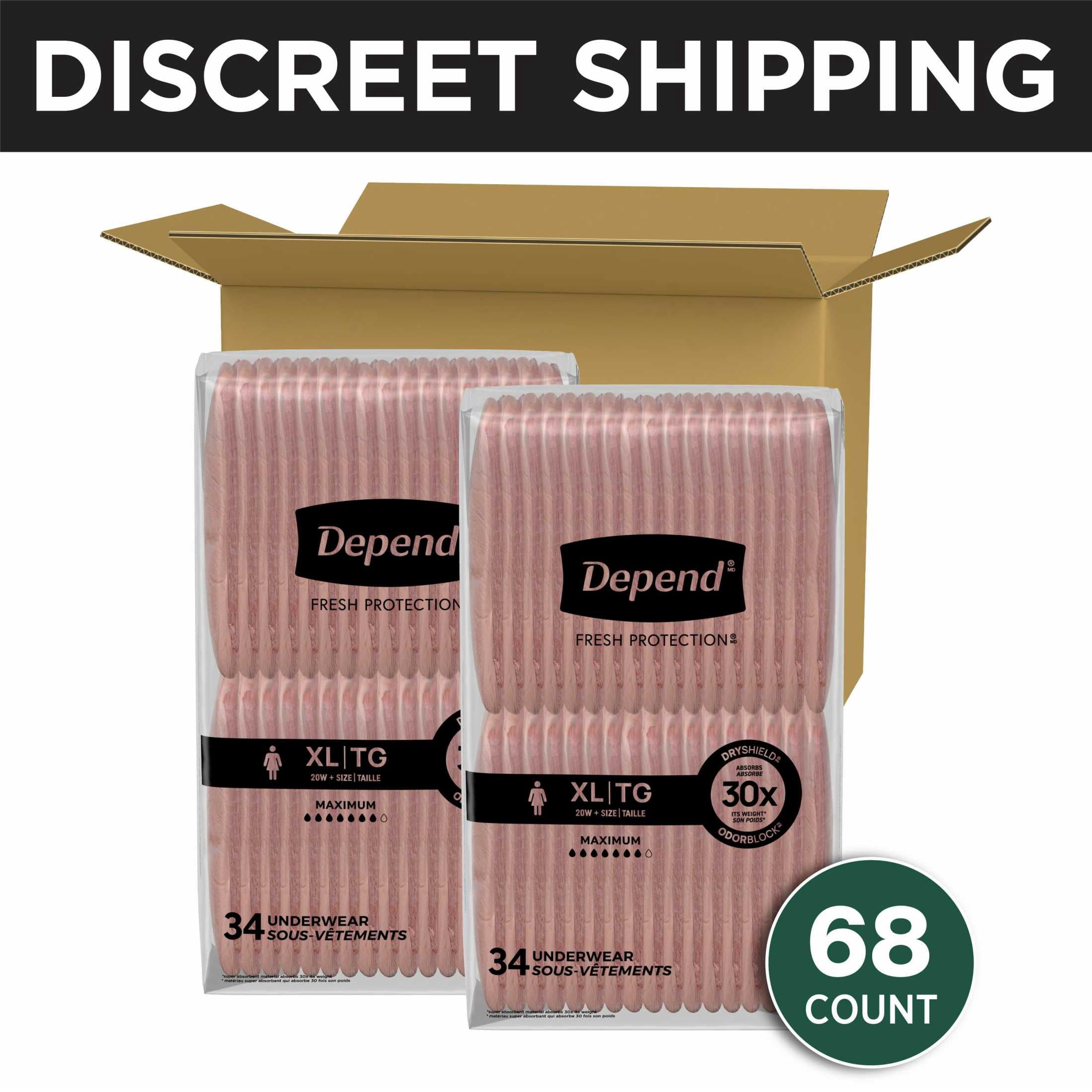 (2 pack) Depend Fresh Protection Incontinence Underwear for Women, Adult Diapers, XL (68 Count)