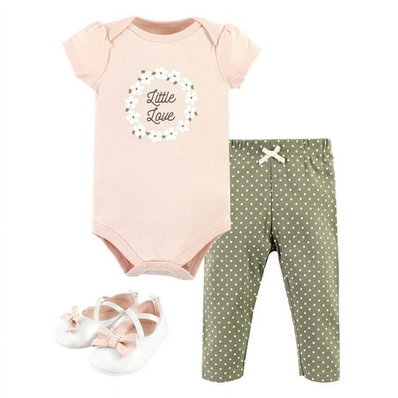 Hudson Baby Floral Wreath Bodysuit Polka Dot Pant and Shoes Cotton Casual Set (Infant Baby Girl)