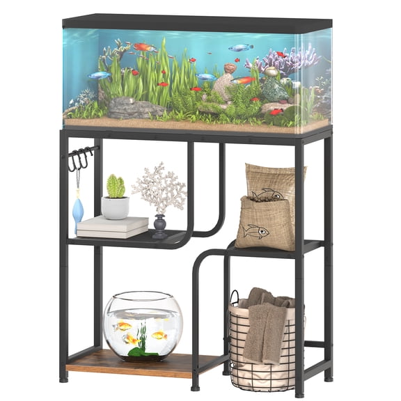 HOOBRO 20 Gallon Fish Tank Stand with Storage Shelves, Heavy Duty Metal Frame, 220 LBS Capacity, Rustic Brown
