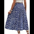 thumbnail image 3 of Faldas Largas Estampadas para Mujer, Cintura Alta, Abertura en Forma de A, Falda Larga Hasta el Suelo. Azul Marino S, 3 of 7