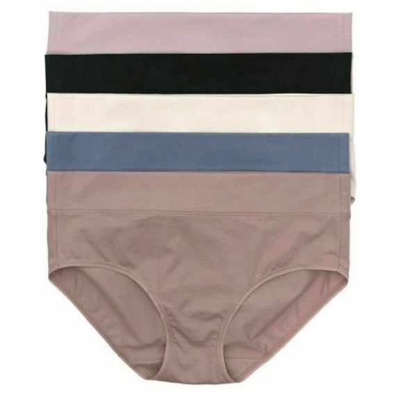 Felina Lingerie Pima Cotton Wide Waistband Hipster Panties - 5-Pack (Purple, L)