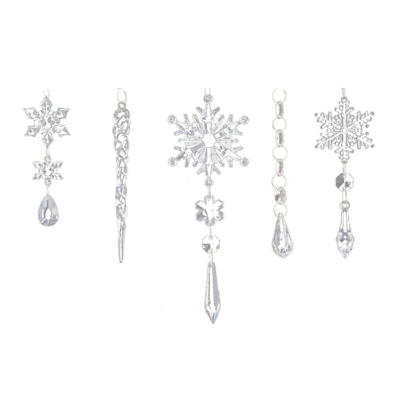 Christmas Tree Ornaments Clear Snowflake Decorations 18pcs, Hanging Acrylic Icicle Plastic Crystal Beads with Lanyard for Crafts DIY Set Frozen Xmas Decor Indoor