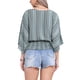thumbnail image 3 of INSPIRAR CHIC Tops para el verano de mujeres, blusa de gasa con estampado de cuello en V, blusas de manga batwing smocked S gris claro verde, 3 of 6