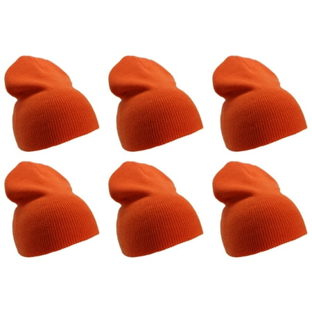 Enimay Solid Color Short Winter Beanie Hat Knit Cap 6 Pack Orange