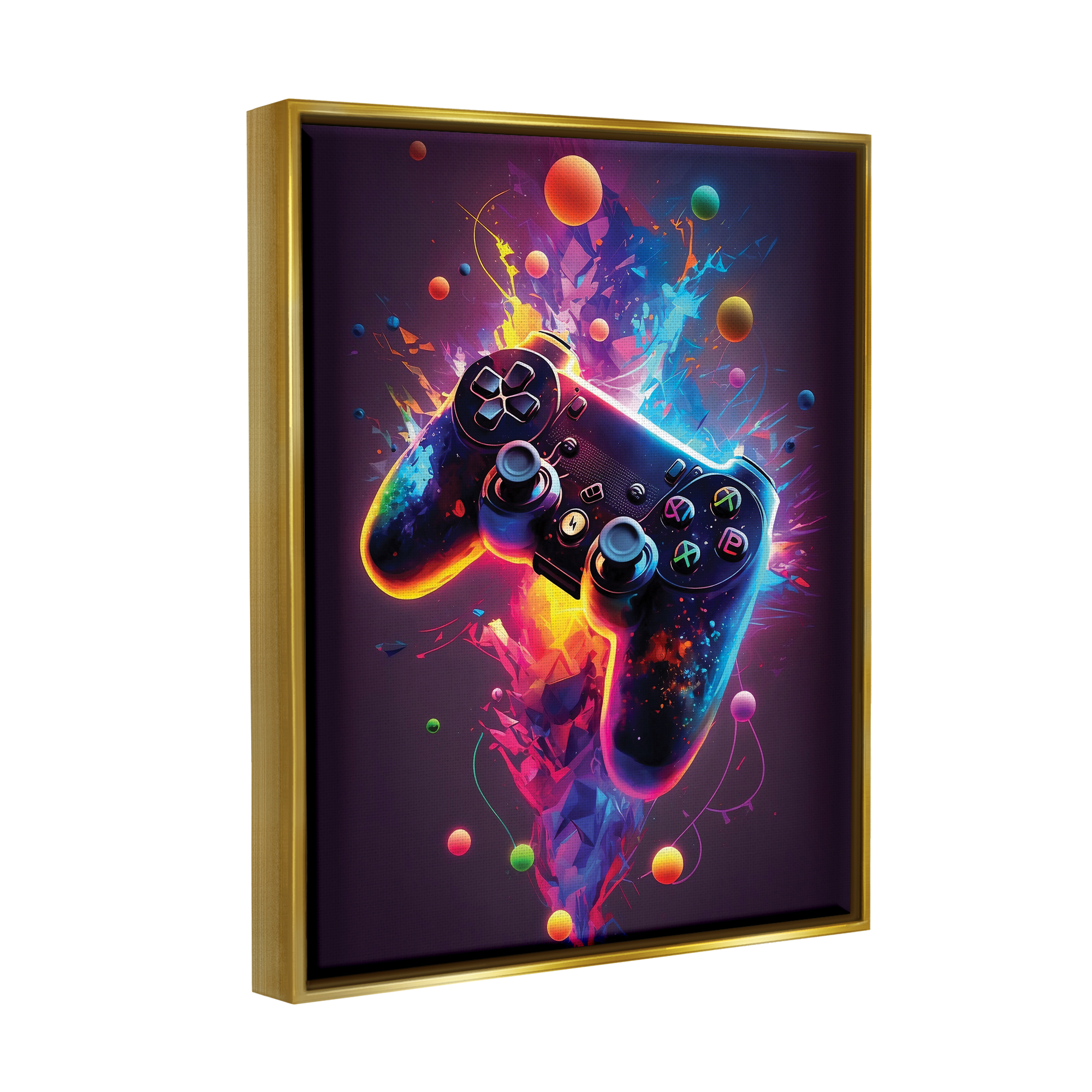 Stupell Industries Bold Prismatic Gaming Controller Art for Kids Painting Gold Floater Framed Art Print Wall Art